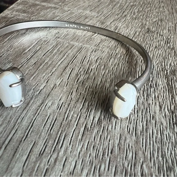 Kendra Scott signed silver Cuff Bracelet with White Stones - Picture 2 of 12